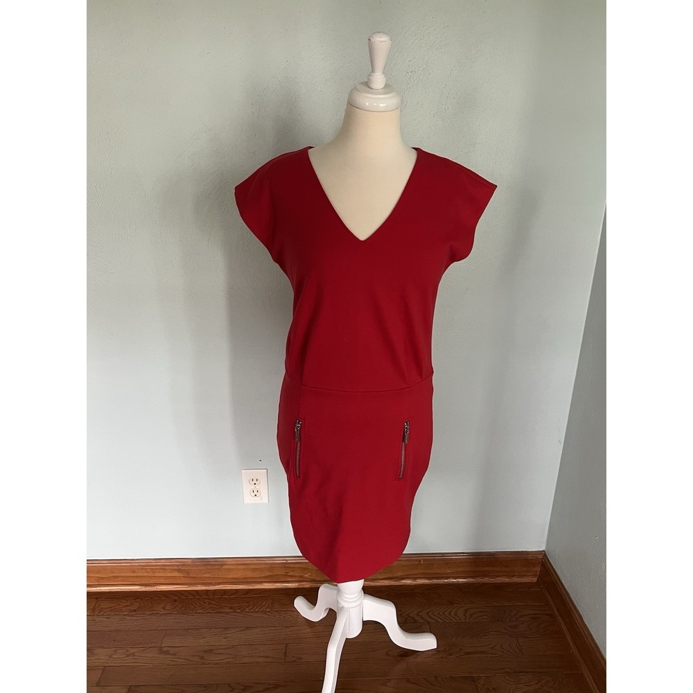 Michael Kors Dress Womens Sz 2 Red boardroom Silver Zipper Business office siren